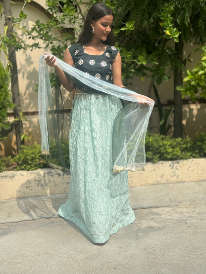 STUNNING GREEN COLOUR CHINON LEHNGA