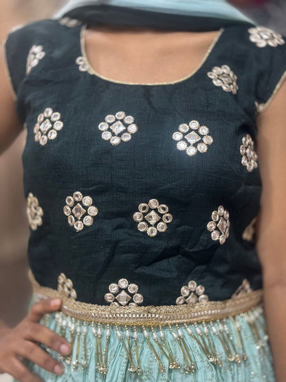 STUNNING GREEN COLOUR CHINON LEHNGA