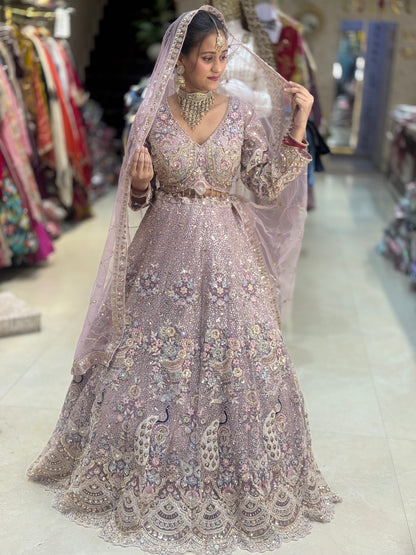 BABY PINKL DREAM BRIDAL LEHNGA WITH ZARI STONE WORK AND MIRROR WORK