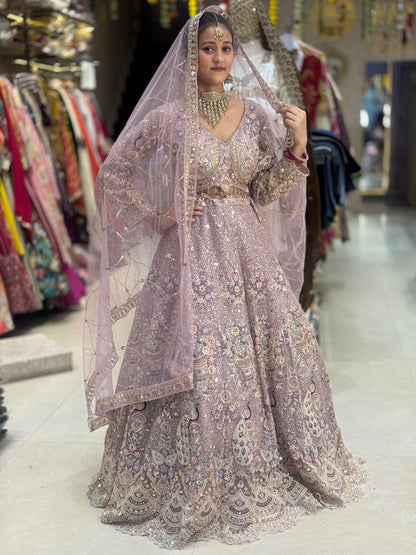 BABY PINKL DREAM BRIDAL LEHNGA WITH ZARI STONE WORK AND MIRROR WORK