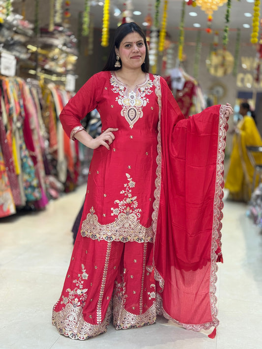 PARTY WEAR HEAVY CHINON JAFFA SUIT WITH THREAD AND TILLA WORK