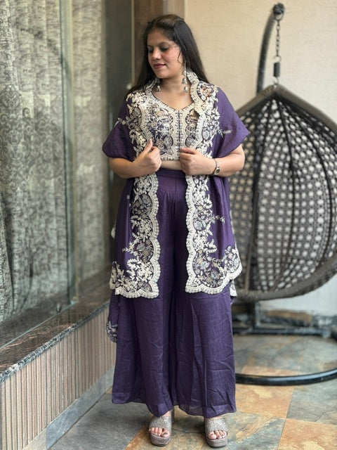 DESIGNER PREMIUM SILK FRONT/BACK EMBROIDERED 3 PIECE SUIT