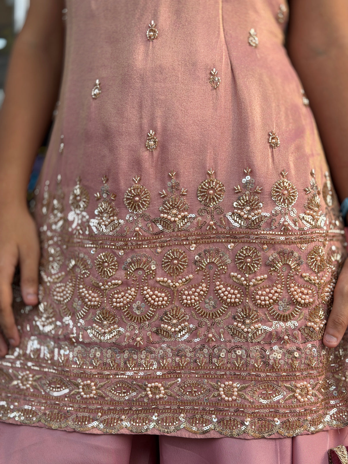 NUDE PINK NECK WORK TILLA AND PEARL WORK JAFFA SUIT