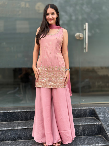 NUDE PINK NECK WORK TILLA AND PEARL WORK JAFFA SUIT