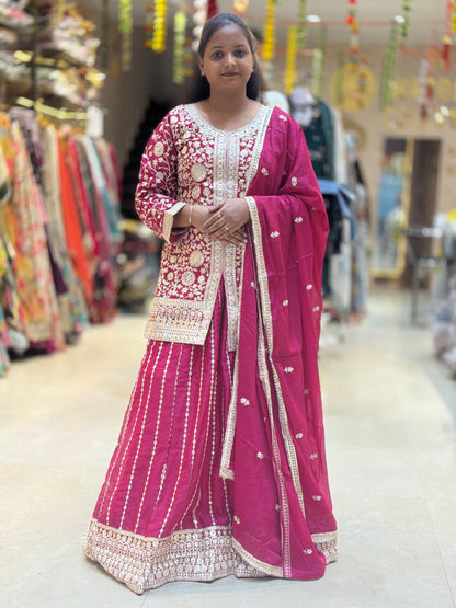PURE CHINON TIILLA AND THREAD WOTK WITH LEHNGA