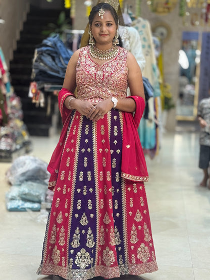 SIPPI AND MIRROR WORK DUAL LEHNGA IN GEORGET