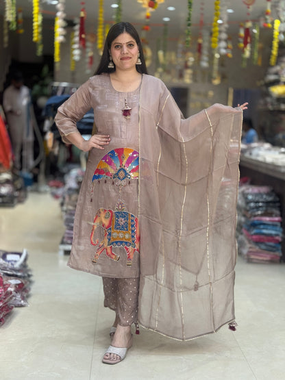 MULTI COLOURED DESIGNER MOUSE PURE SILK 3 PC SUIT