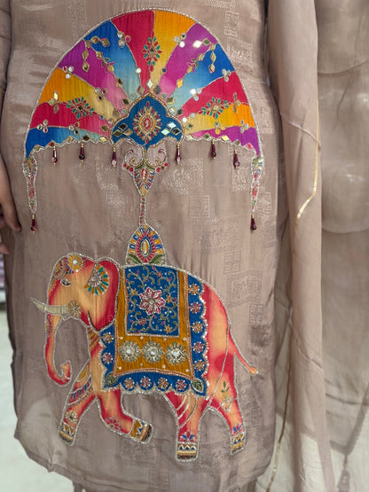 MULTI COLOURED DESIGNER MOUSE PURE SILK 3 PC SUIT