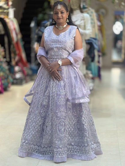 LILAC NITED THREAD AND MIRROR WORK HEAVY LEHNGA