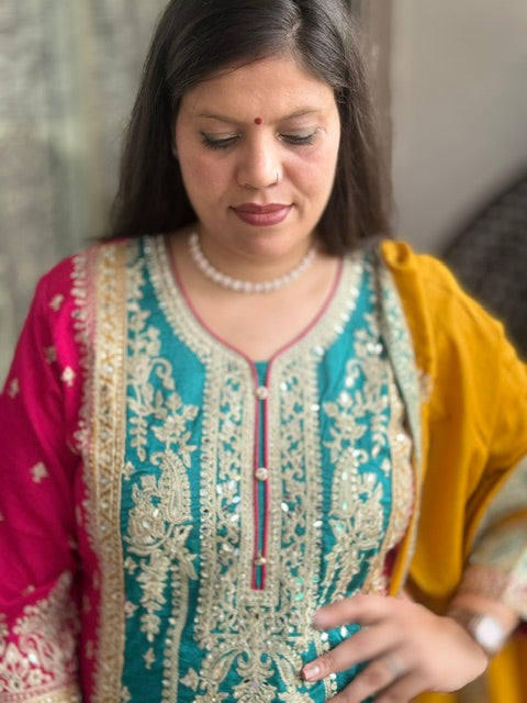 INDIPEHNAWA HEAVY MIRROR AND MULTI COLOURED HOT SELLING PAKISTANI SUIT (ARTICLE NO. 58)