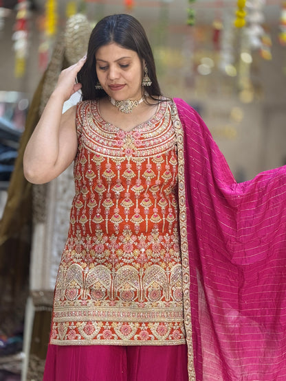 PURE CHINON PARTY WEAR DUAL COLORED ZARI WORK/THREAD WORK/MIRROR WORK SUIT WITH ZAFFA (ARTICAL-0.1)