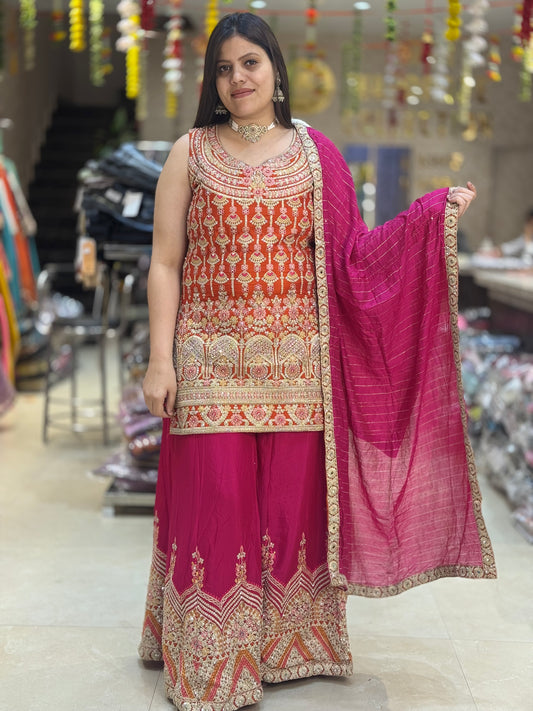 PURE CHINON PARTY WEAR DUAL COLORED ZARI WORK/THREAD WORK/MIRROR WORK SUIT WITH ZAFFA (ARTICAL-0.1)