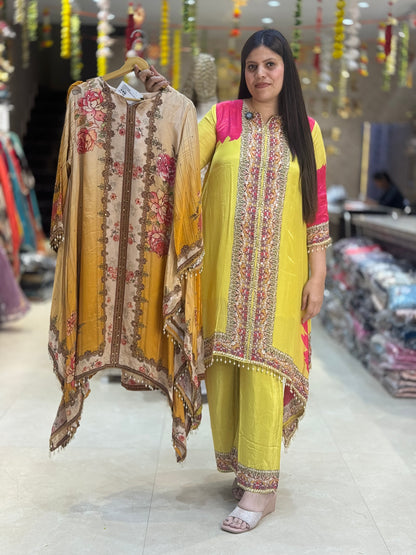 PURE CRAPE DESINER CORD SET IN NEON PINK SHADE