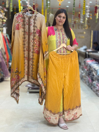 PURE CRAPE DESINER CORD SET IN NEON PINK SHADE