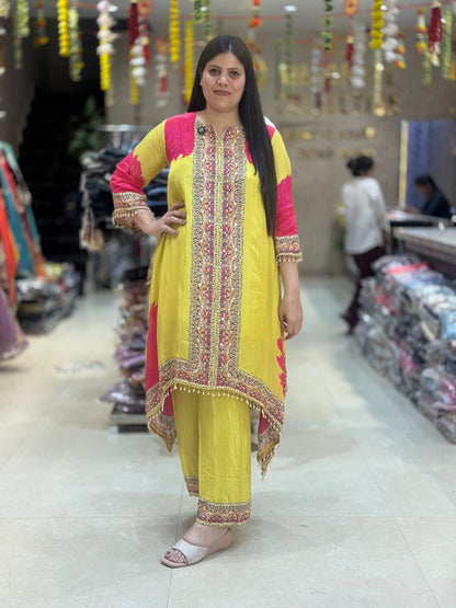 PURE CRAPE DESINER CORD SET IN NEON PINK SHADE