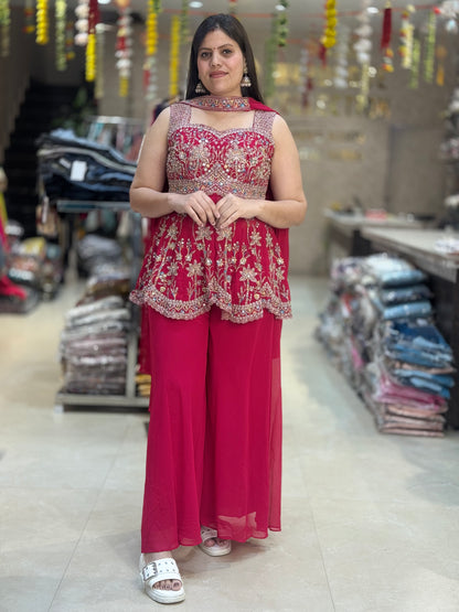 PURE GEORGET SHORT KURTI DESIGNER WITH JAFFA DRESS