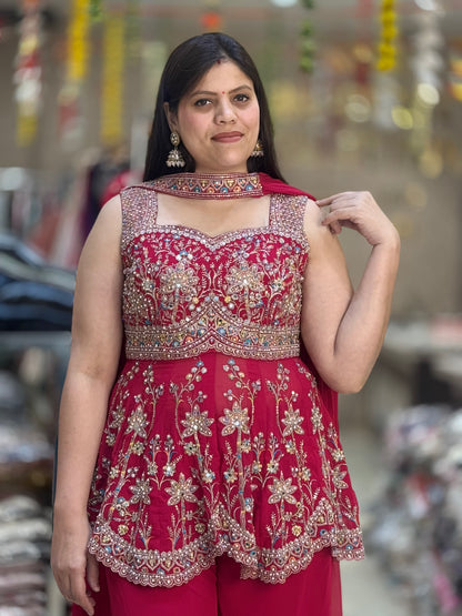 PURE GEORGET SHORT KURTI DESIGNER WITH JAFFA DRESS