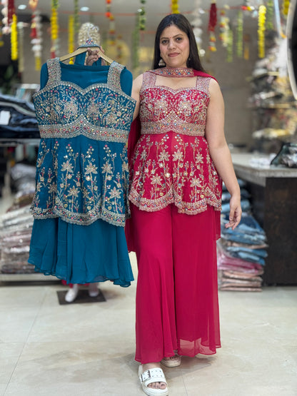 PURE GEORGET SHORT KURTI DESIGNER WITH JAFFA DRESS