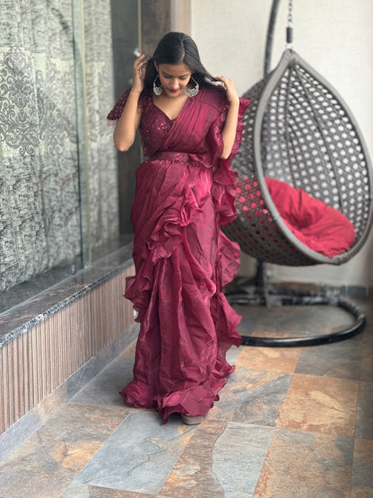 INDIPEHNAWA DESINER ORGANZA HEAVY DESINER DRAPE SAREE (SR-01)