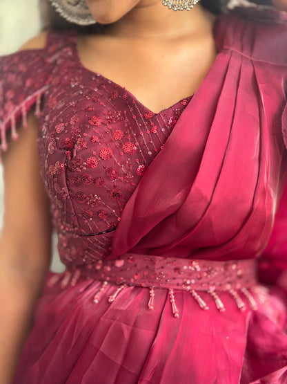 INDIPEHNAWA DESINER ORGANZA HEAVY DESINER DRAPE SAREE (SR-01)