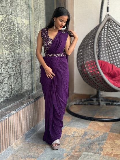 INDIPEHNAWA GOLDEN WORK HEAVY PARTY WEAR GEORGETTE DRAPE SAREE (SR-006)