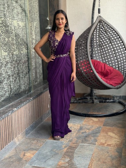 INDIPEHNAWA GOLDEN WORK HEAVY PARTY WEAR GEORGETTE DRAPE SAREE (SR-006)