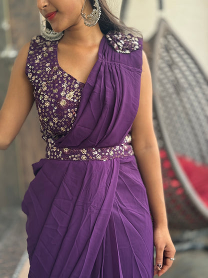 INDIPEHNAWA GOLDEN WORK HEAVY PARTY WEAR GEORGETTE DRAPE SAREE (SR-006)