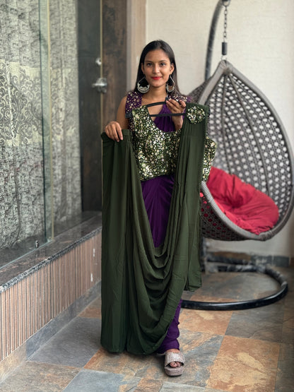 INDIPEHNAWA GOLDEN WORK HEAVY PARTY WEAR GEORGETTE DRAPE SAREE (SR-006)