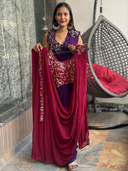 INDIPEHNAWA GOLDEN WORK HEAVY PARTY WEAR GEORGETTE DRAPE SAREE (SR-006)