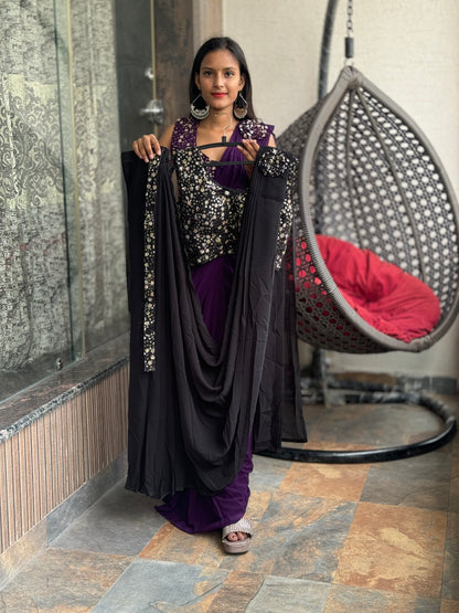 INDIPEHNAWA GOLDEN WORK HEAVY PARTY WEAR GEORGETTE DRAPE SAREE (SR-006)