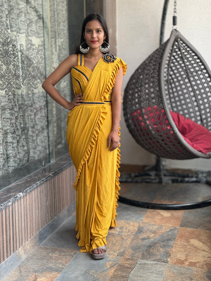 INDIPEHNAWA DESIGNER AND STYLISH V SHAPE BLOUSE DRAPE SAREE ( SR-09)