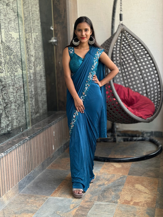 INDIPEHNAWA WEDDING AND FESTIVAL SPECIAL IMPORTED FULL HEVAY BLOUSE AND HAND EMBROIDRY DRAPE SAREE (SR- 08)