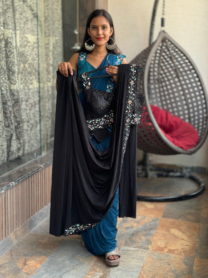 INDIPEHNAWA WEDDING AND FESTIVAL SPECIAL IMPORTED FULL HEVAY BLOUSE AND HAND EMBROIDRY DRAPE SAREE (SR- 08)