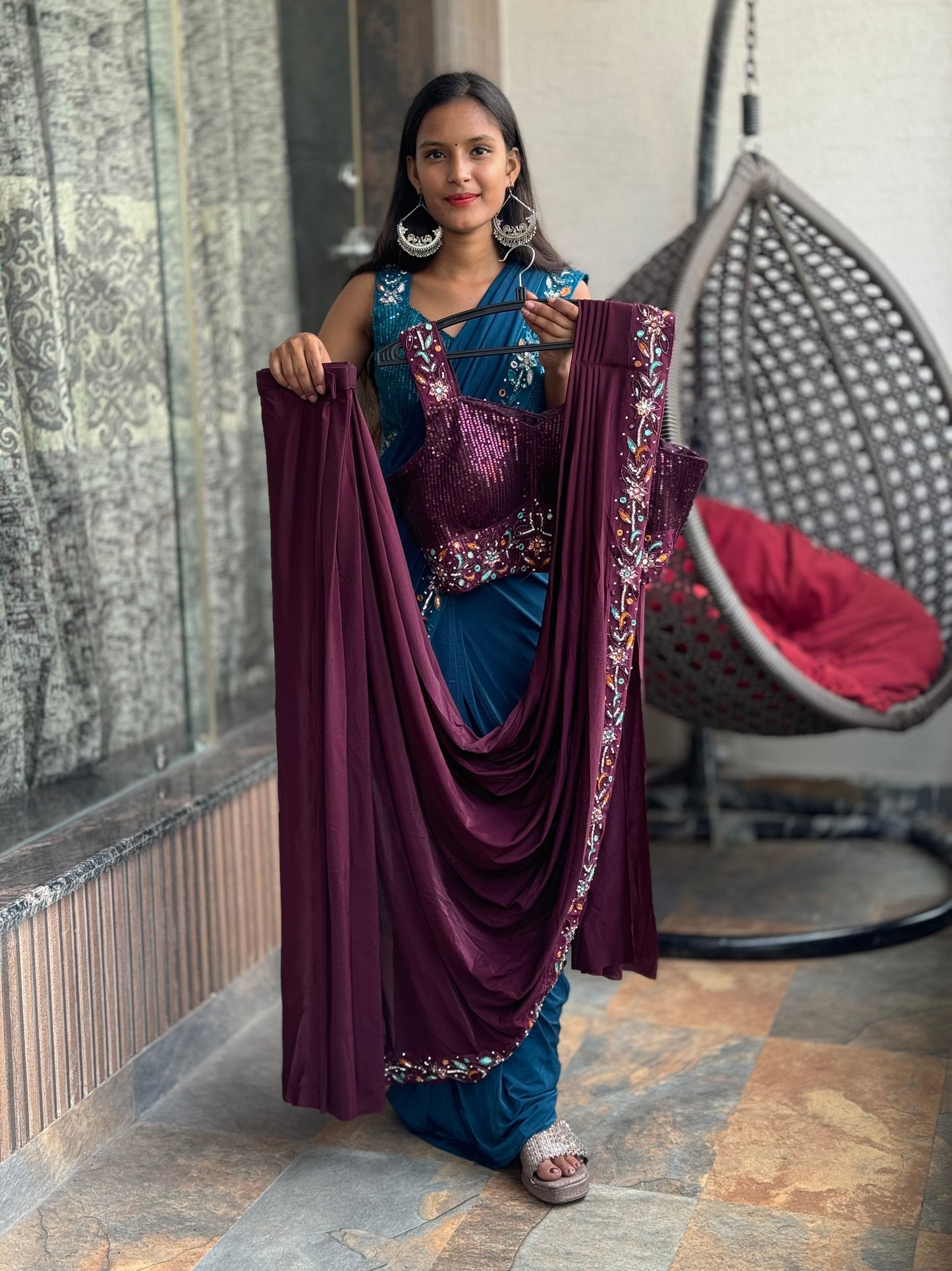 INDIPEHNAWA WEDDING AND FESTIVAL SPECIAL IMPORTED FULL HEVAY BLOUSE AND HAND EMBROIDRY DRAPE SAREE (SR- 08)