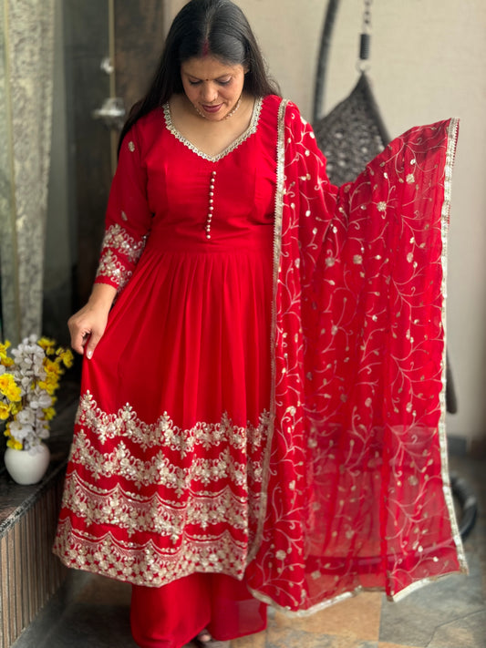 KARWA SPECIAL HEAVY FALIRED ANARKALI WITH PHULKARI SUIT SET