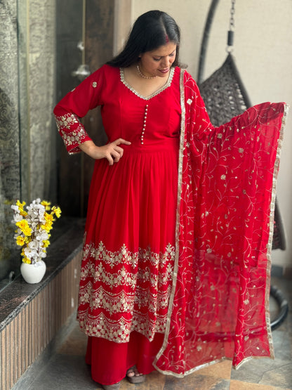 KARWA SPECIAL HEAVY FALIRED ANARKALI WITH PHULKARI SUIT SET