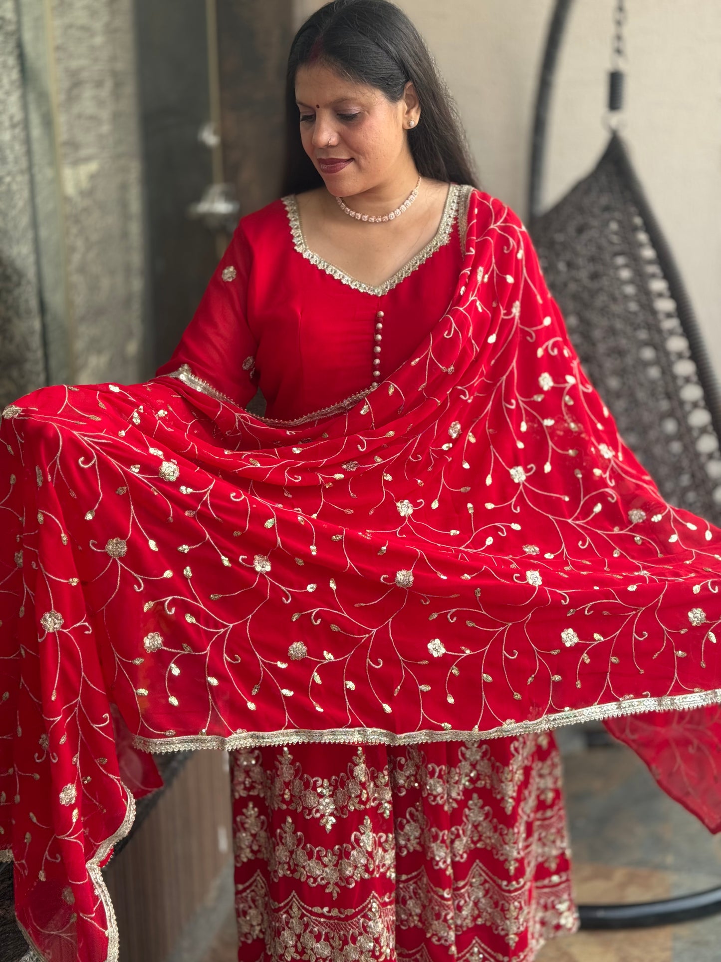 KARWA SPECIAL HEAVY FALIRED ANARKALI WITH PHULKARI SUIT SET
