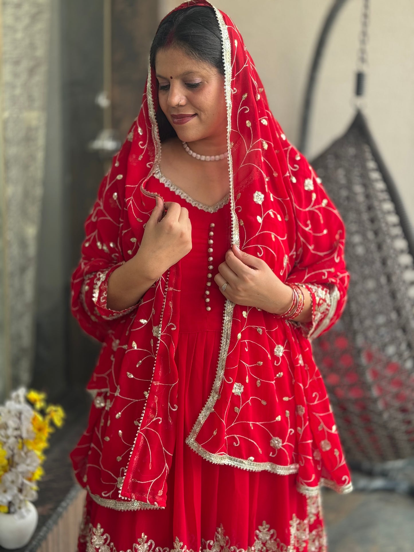 KARWA SPECIAL HEAVY FALIRED ANARKALI WITH PHULKARI SUIT SET