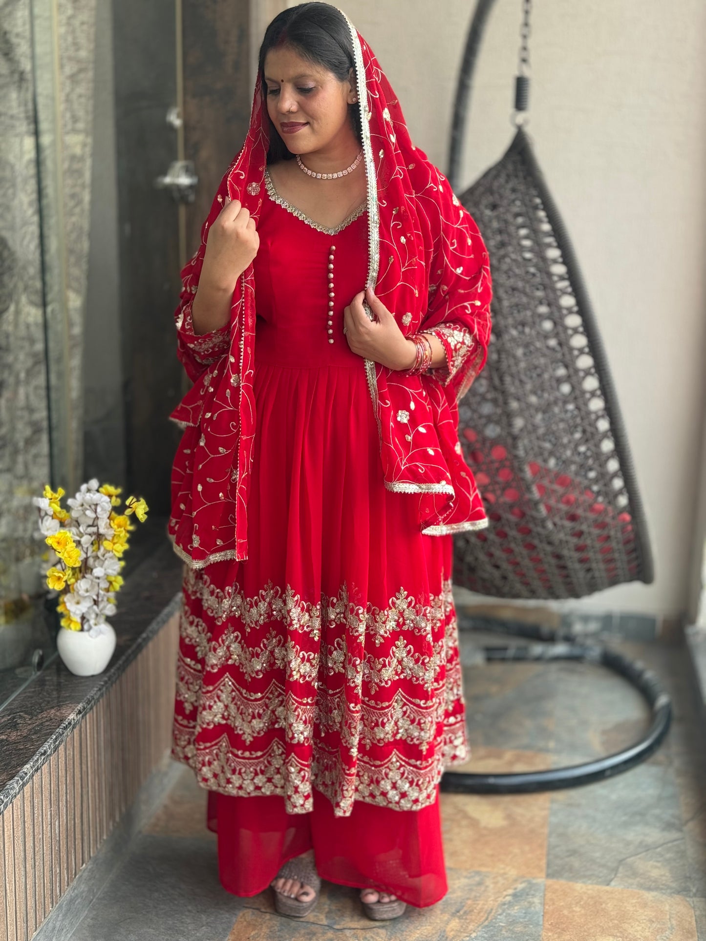 KARWA SPECIAL HEAVY FALIRED ANARKALI WITH PHULKARI SUIT SET
