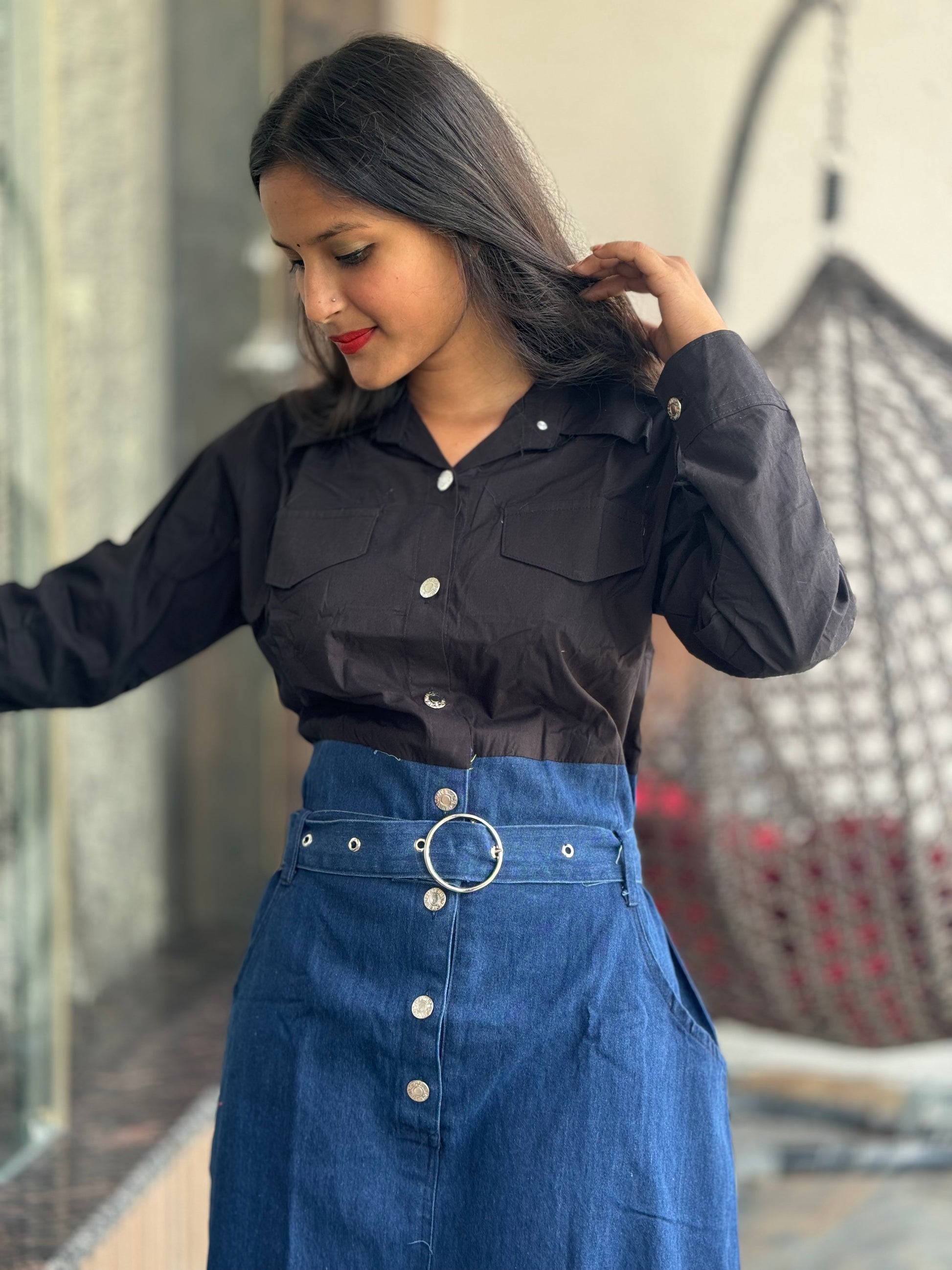 WESTERN DENIM DRESS WITH SHIRT ATTACHED WESTERN DENIM DRESS WITH SHIRT ATTACHED