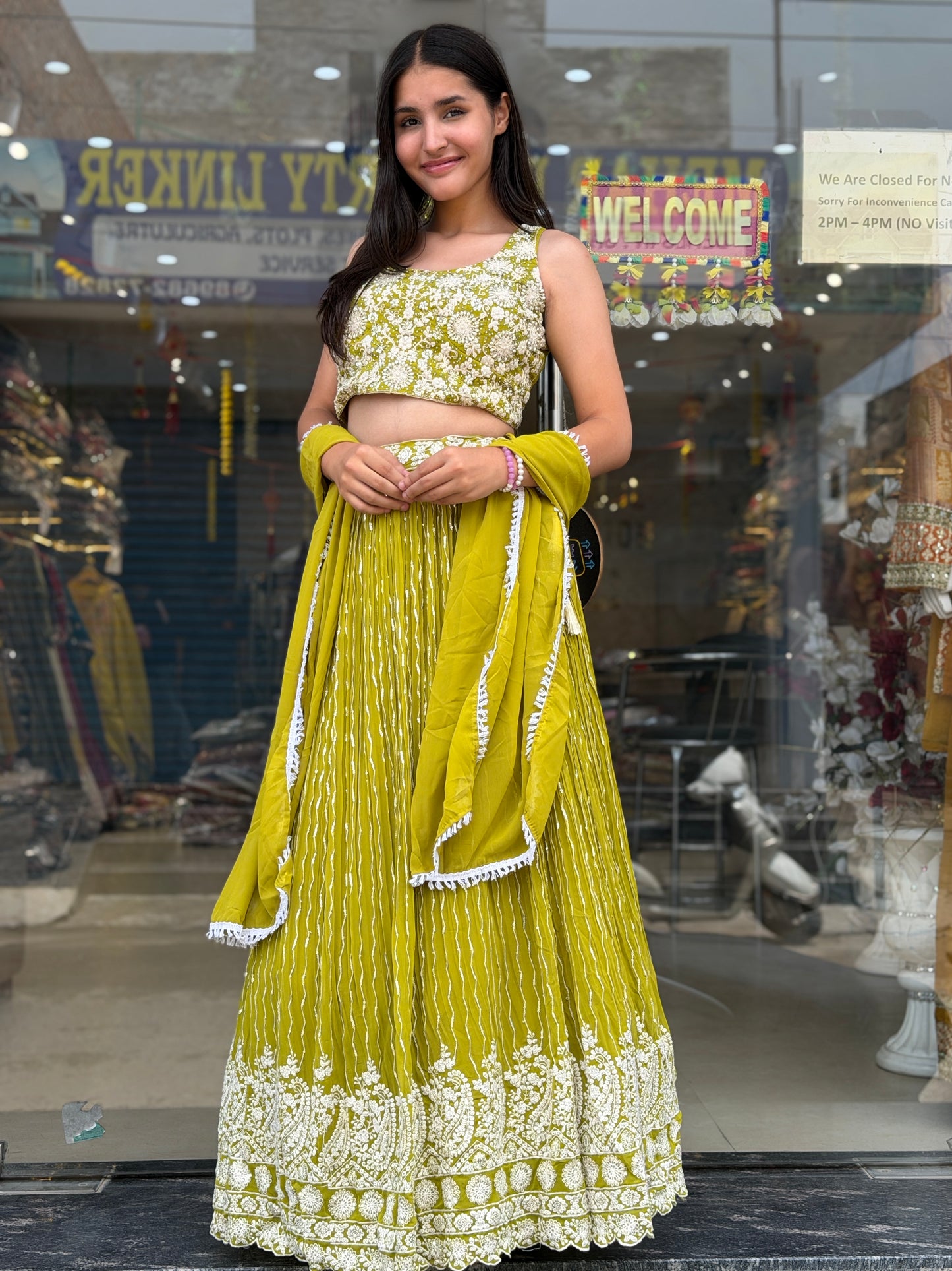 YELLOW BEAUTIFUL TOP WITH FULL FLAIR LEHENGA