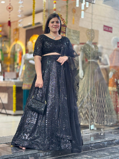 BLACK Dazzling Sequin Work Heavy Lehengas – Glamorous & Grand | Indipehnawa