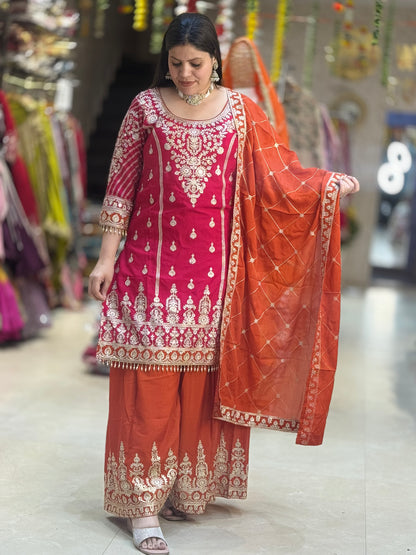 PARTY WEAR DUEL COLOUR ZARI AND TILLA WORK WITH JAFFA SUIT