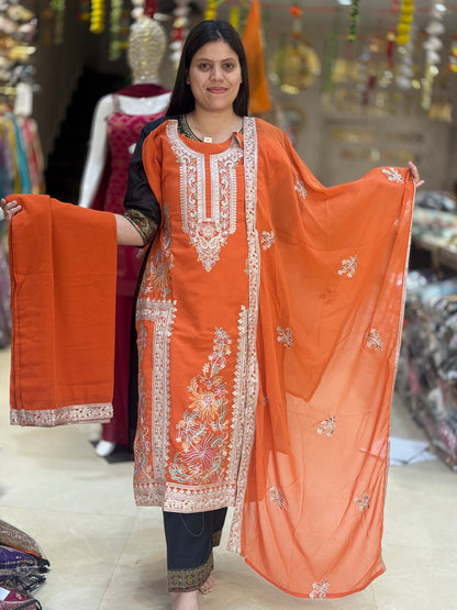 Pure Georgette With Thread Work Back & White Suit P7EL0001(JK)