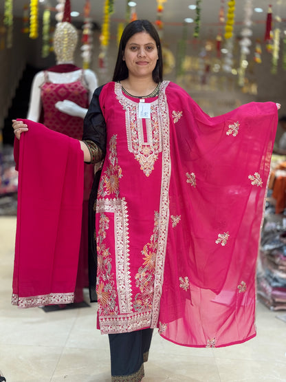 Pure Georgette With Thread Work Back & White Suit P7EL0001(JK)