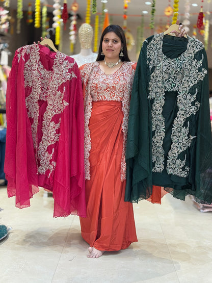 WEDING WERA SHORT TOP WITH SHRUG WITH ORIGNAL MIRROR WORK DHOTI SKIRT