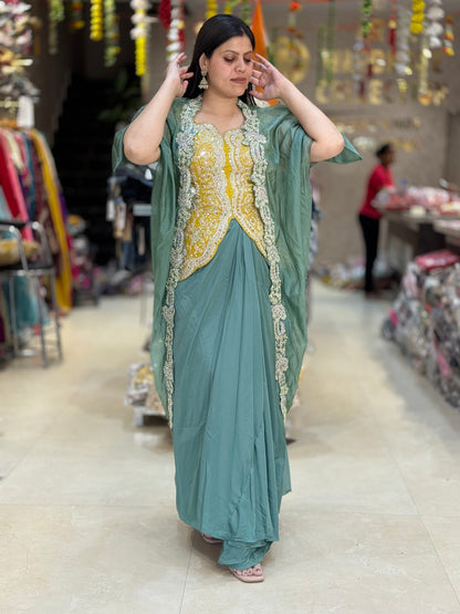 PREMIUM SILK CAPE WITH DHOTI STYLE SKIRT 3 PC SET