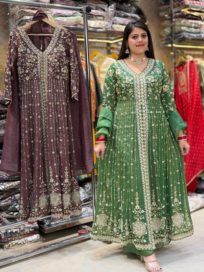 FRONT CUT DESIGN ANARKALI WITH JAFFA