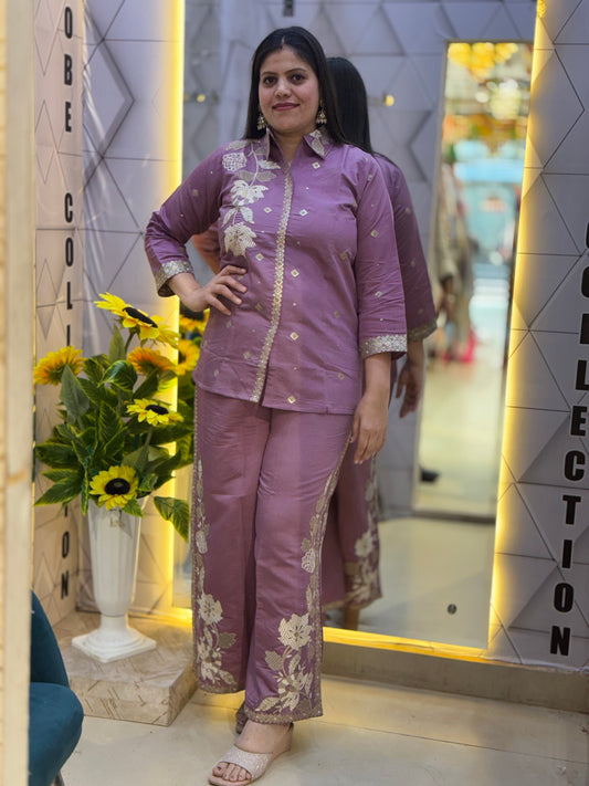 PARTY WEAR THREAD WORK CORDSET WITH DESIGNER PLAZO