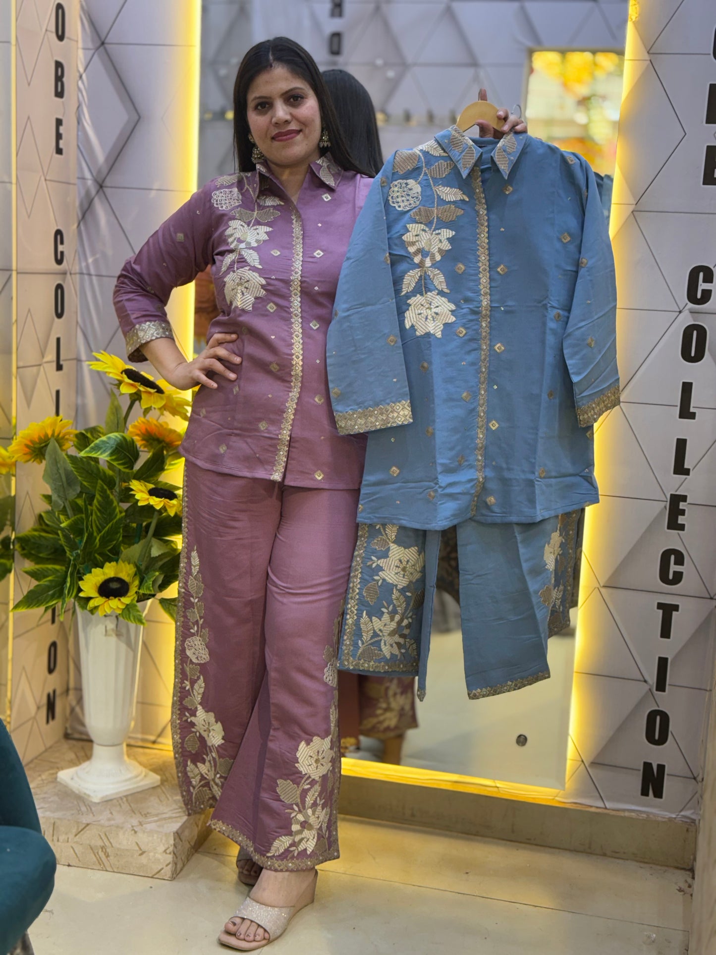 PARTY WEAR THREAD WORK CORDSET WITH DESIGNER PLAZO